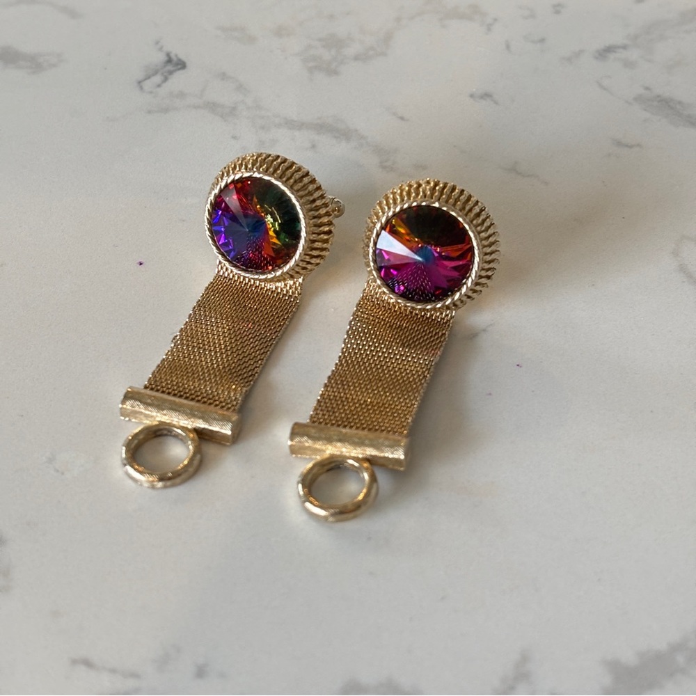 Vintage Gold Tone Mesh Cufflinks Volcano Glass by Dante